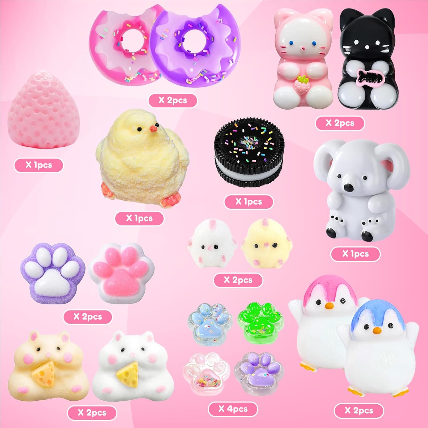 Taba a Squishy 21Pack, Fufu Squishies Stress Relief Sensory Gift Set Silicone Toys for Kids and Adults Party Favors, Birthday Gifts, Christmas Stocking Stuffers