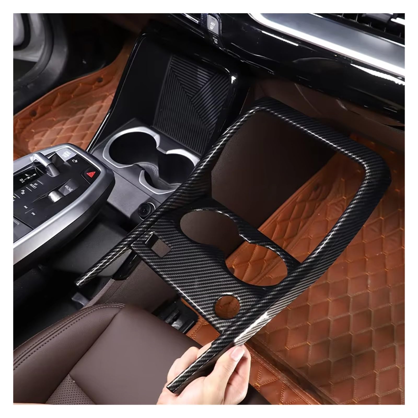 Wnętrze samochodu do BMW X1 U11 2023-2025 ABS konsola zmiany biegów przedni uchwyt na kubek na wodę panel rama wykończenia akcesoria samochodowe wykończenia naklejki akcesoria (włókno węglowe A)