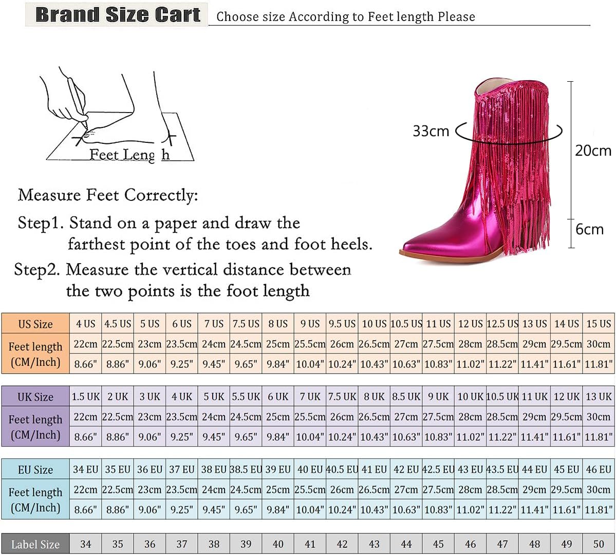 Roimaash Fashion Fringe Cowboy Boots Ankle High for Women