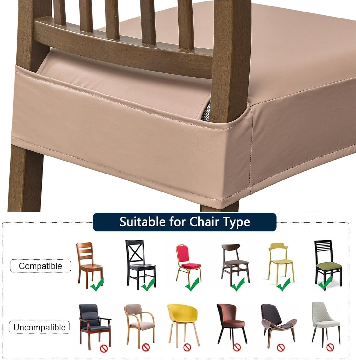 Water-Resistant Chair Protector 2/4/6 Pcs Stretch Dining Seat Covers PU Leather Backrestchair Slipcovers for Family Dining Room, Restaurant, Kitchen, Hotel, Banquet(Color 8,4Pcs)