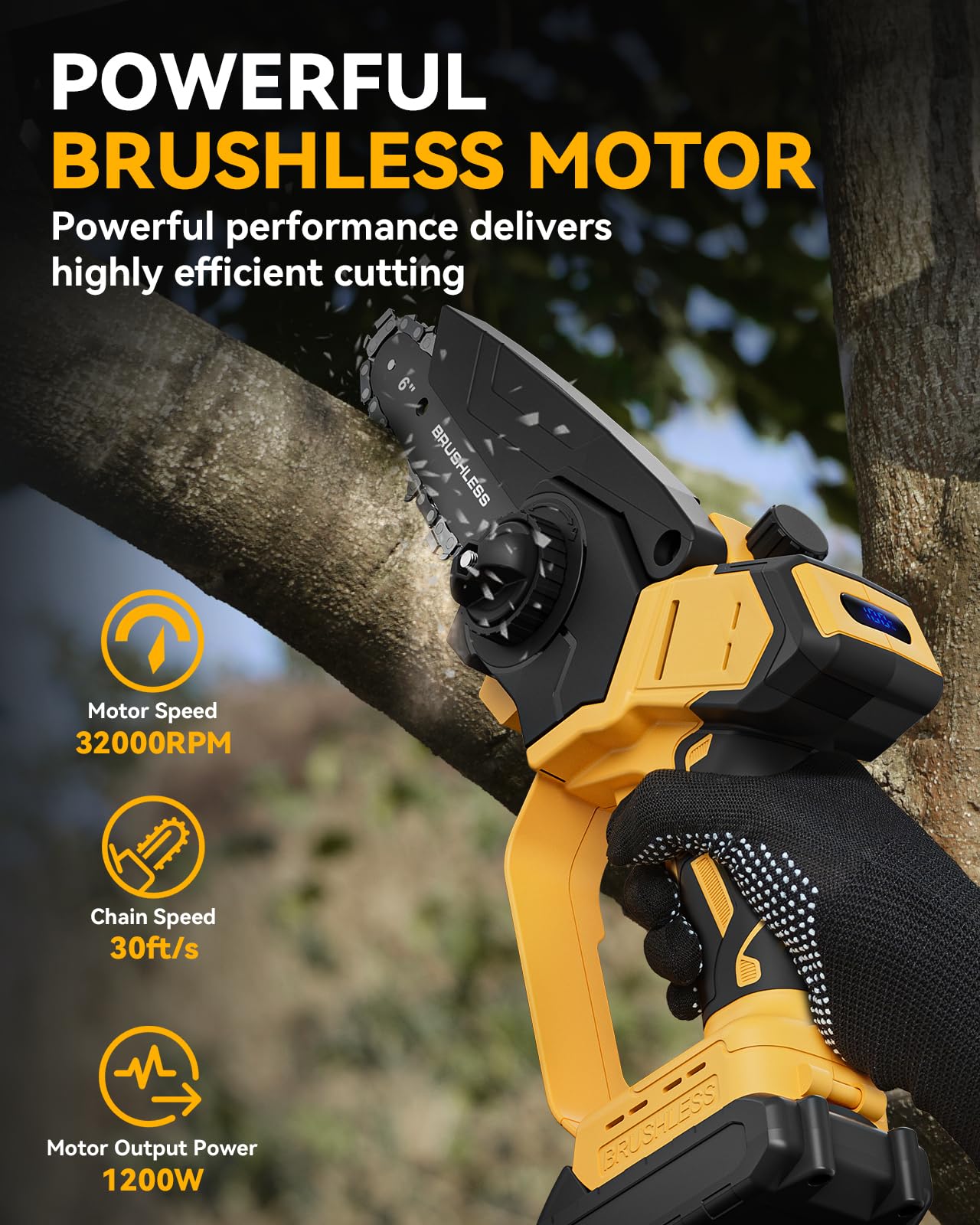 Mini piła łańcuchowa akumulatorowa do akumulatora DEWALT 20 V MAX, 20 cm i 6 cali piła łańcuchowa 2 w 1 z silnikiem bezszczotkowym i automatycznym olejarką, 1200 W, do przycinania drzew (tylko