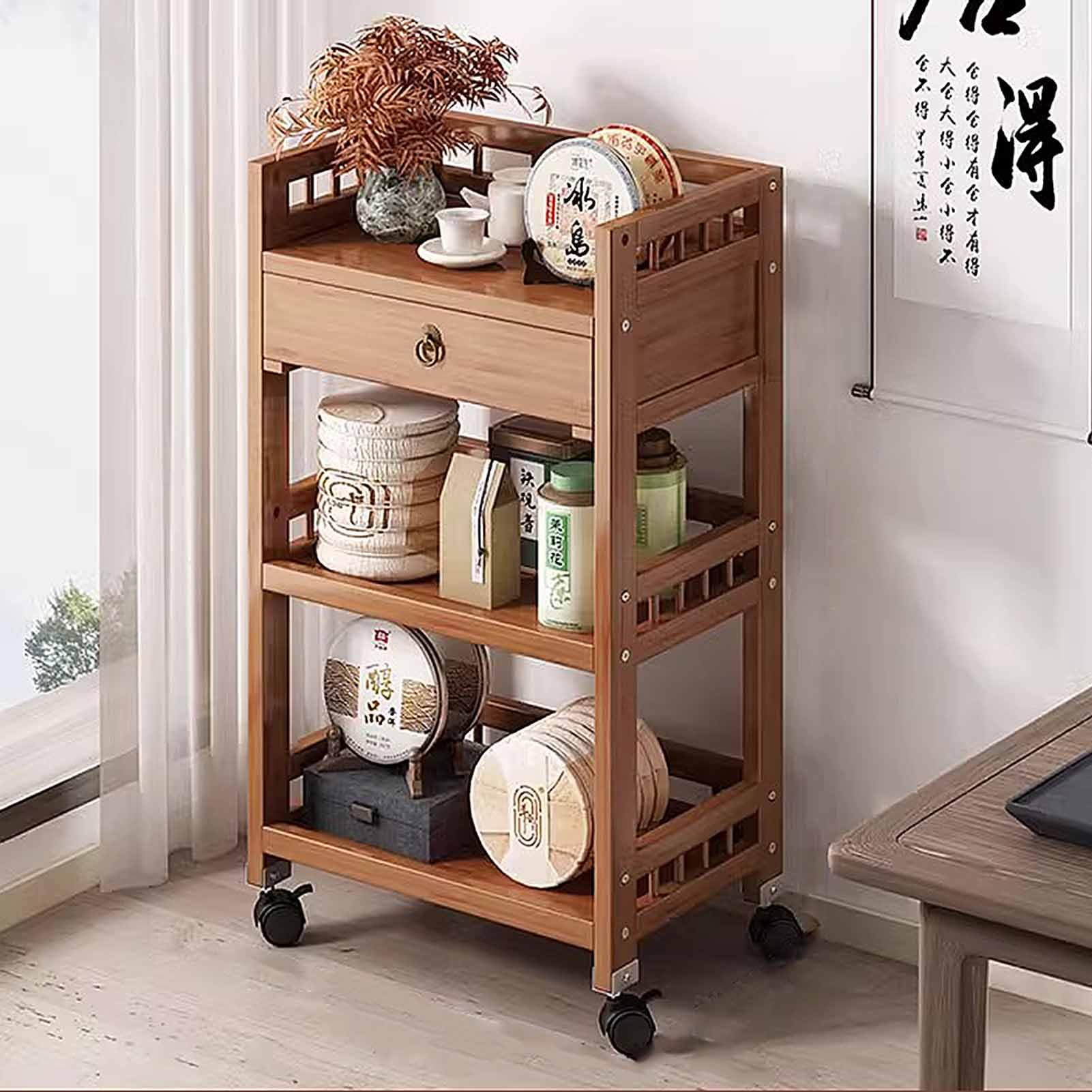 asdchZen Bamboo Kitchen Rolling Cart - Multi-Layer Utility Trolley With Removable Shelves & Wheels For Easy Storage & Nization - Versatile Kitchen Storage Solution