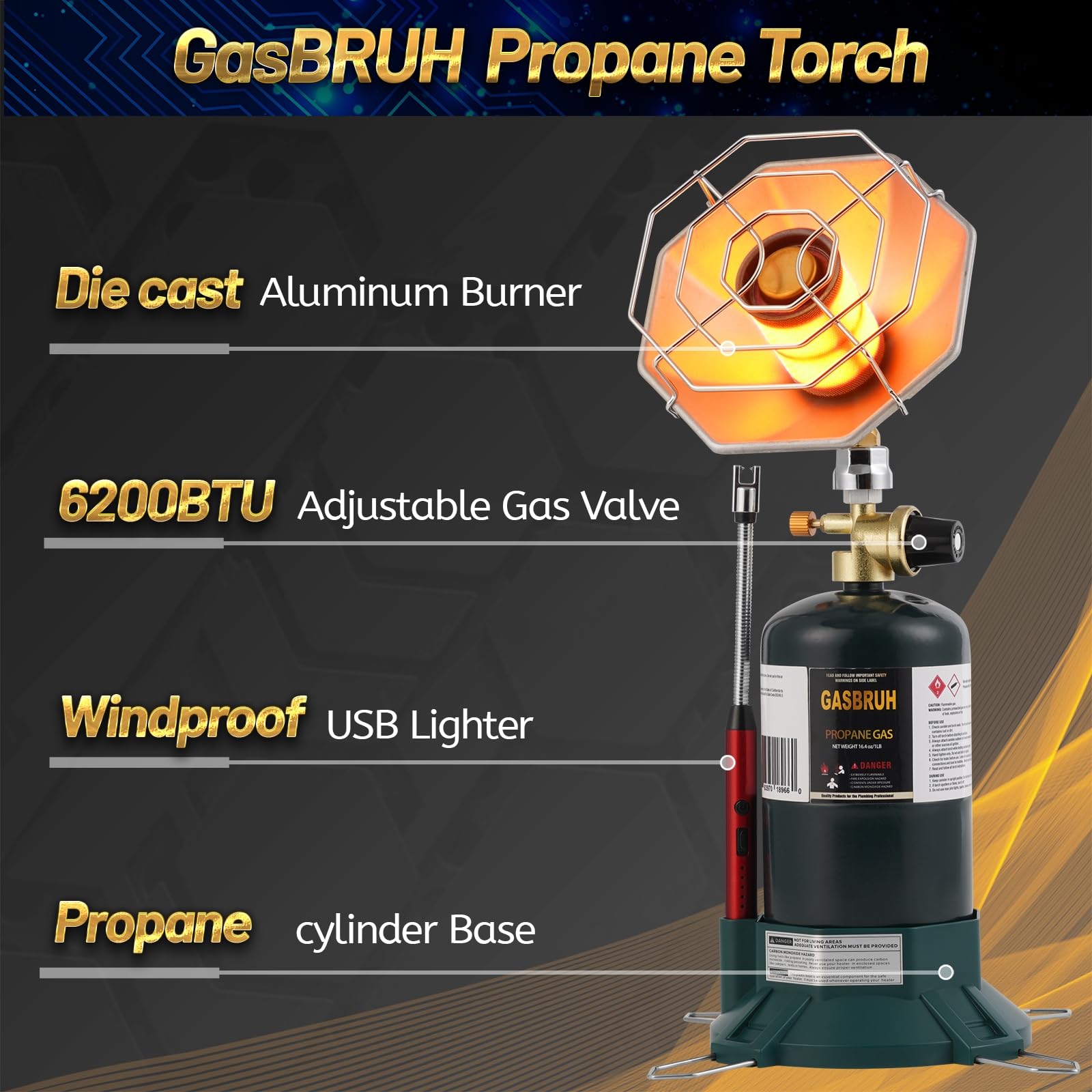 GasBRUH Portable Propane Heater with Windproof Lighter for Outdoor, Camping, Fishing, 6200BTU Outdoor Cordless Gas Heater for Camping,Hunting,Tents(TANK not Included) - 2