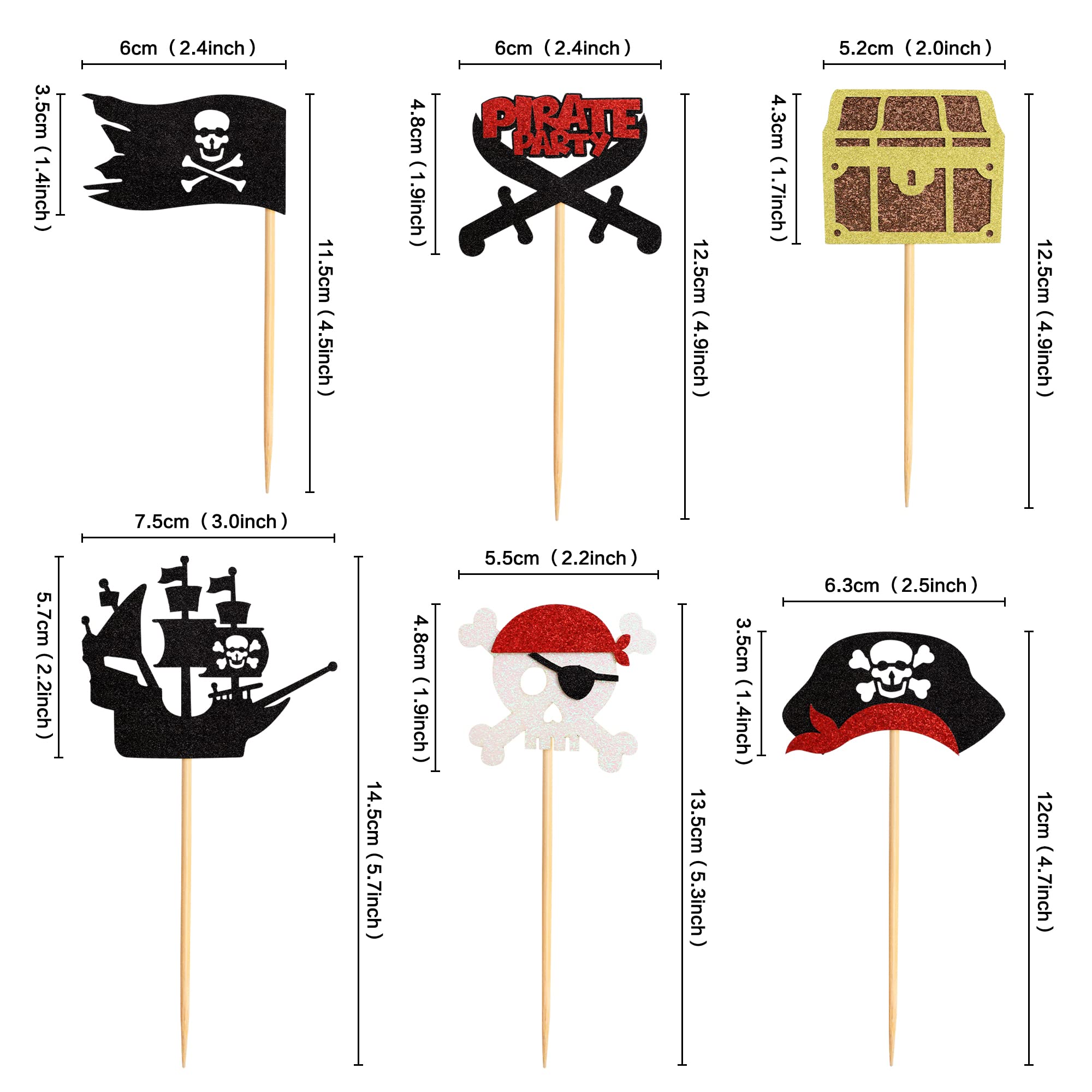 Ercadio Cupcake-Topper Piraten-Motiv – 36 Stück, 6 Designs, Mit Zahnstochern, Für Geburtstag & Mottoparty