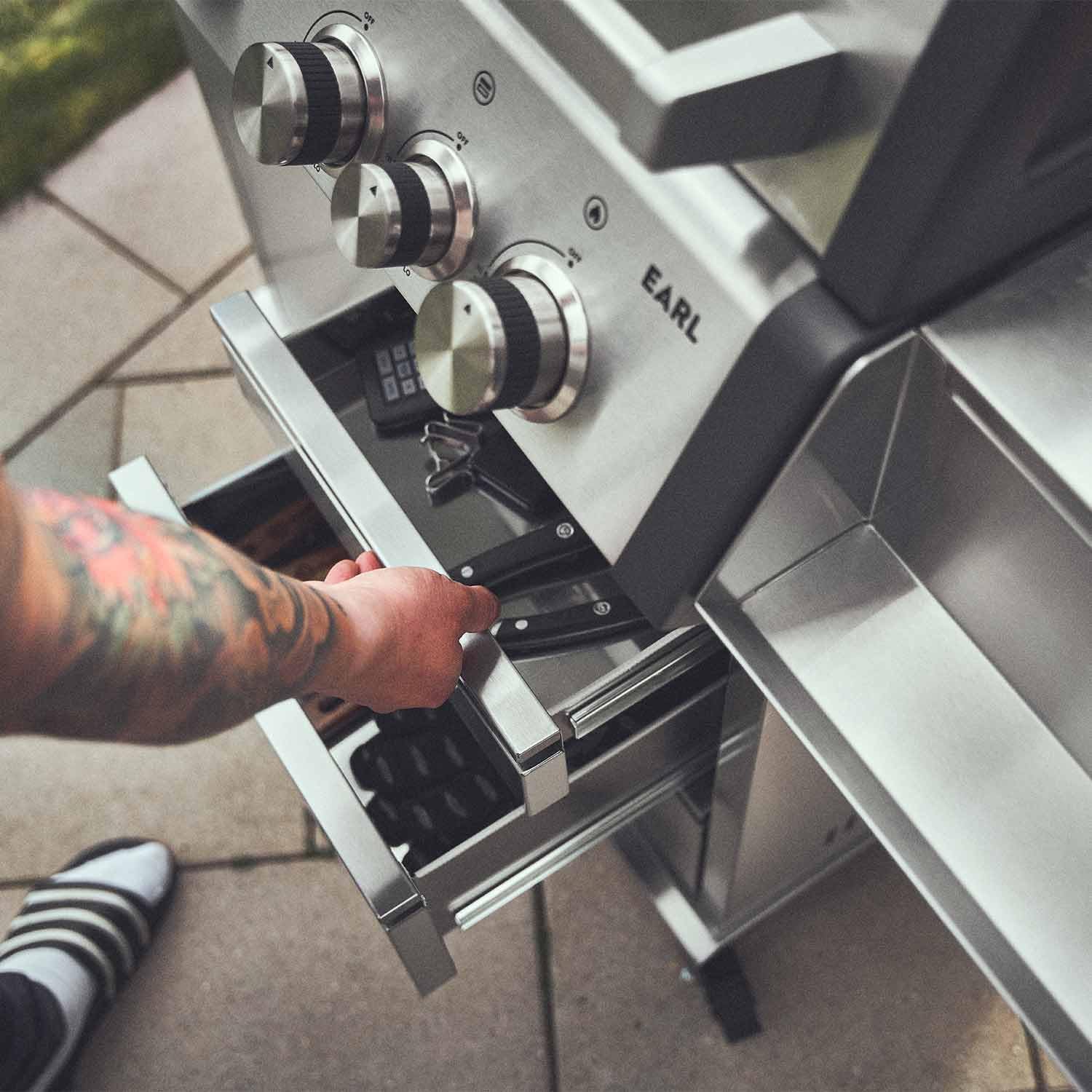 BURNHARD® Gasgrill 4-Brenner inkl. Heckbrenner, mit Gusseisen Grillrost | inkl. stabiler Abdeckhaube, Seitenkochfeld mit Infrarot Keramikbrenner, Big EARL