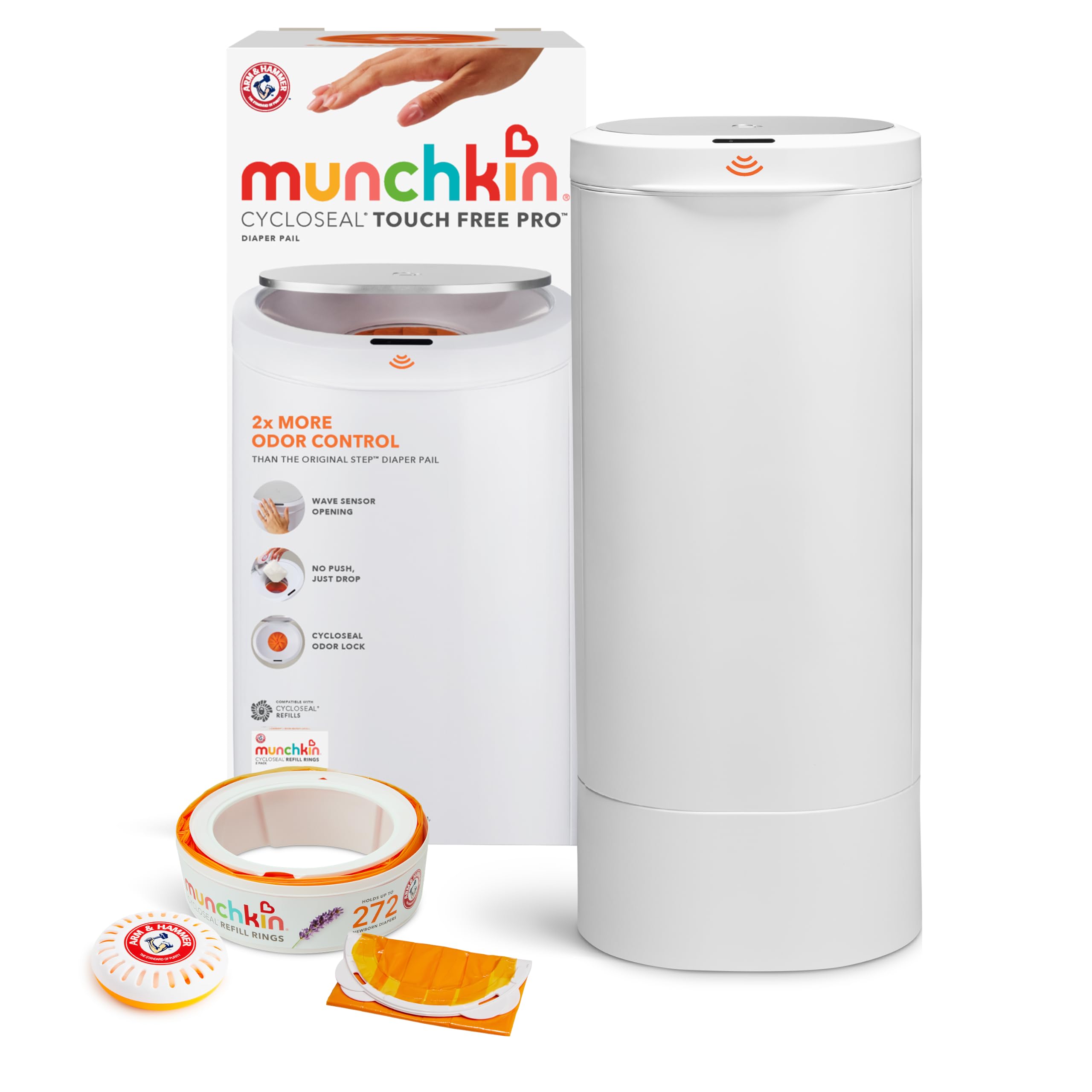 Munchkin CycloSeal Touch Free Pro - Cubo de pañales alimentado por Arm