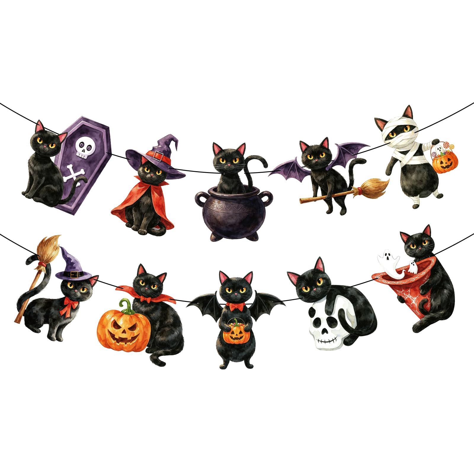 Happy Halloween Banner Decorations, Vintage Halloween Black Cat Banner Decor for Pet Halloween Birthday Party for Halloween Decor Home Office Party Favor Decor