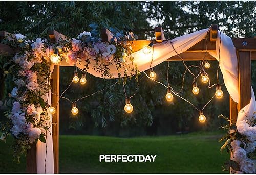 Miniatura 4 de PERFECTDAY Guirnalda de luces solares, luces LED solares inastillables para exteriores G40 con 25 bombillas, luces impermeables para patio de 27 pies