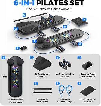 INSMEER Foldable Pilates Reformer Board for Home, 6-in-1 Rebound Ab Roller Reformer Pilates Machine with Resistance Bands, Push Up Bars, Timer, Non-Slip Core Trainer for Women & Men, Full Body Workout
