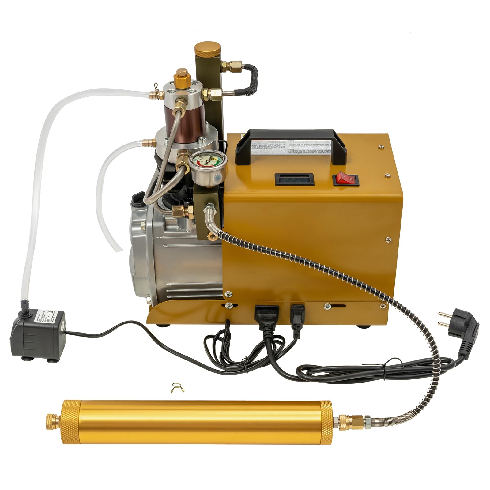 PCP Kompressor 300 Bar, 1.8KW Hochdruckluftpumpe mit 100L/min Füllleistung, Elektrische Luftpumpe mit LCD-Temperaturanzeige & Sicherheitsventil für PCP-Gewehre, Paintball & Tauchflaschen bis 2L, Gelb