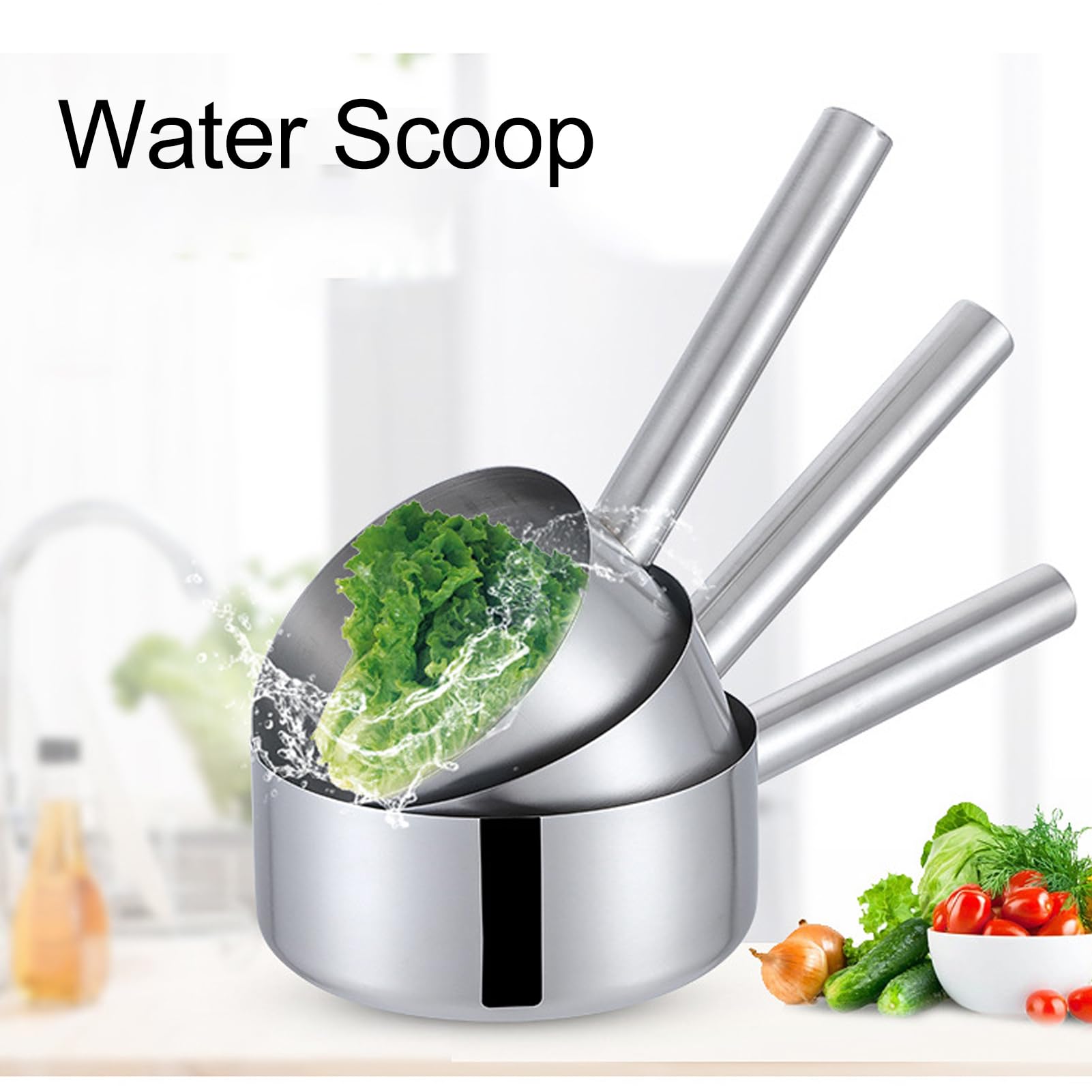 Soup Ladle, Stainless Steel Water Ladle Long Handle Water Scoop Canning Ladle Water Ladle for Kitchen Bathroom Garden(L)