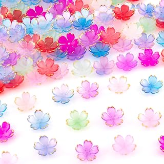 150Pcs Blue Violet/Multicolor Acrylic Flower Beads, Mini Cherry Blossom Flower Charm Valentine Wedding Prom Decoration for Jewelry Making Hair