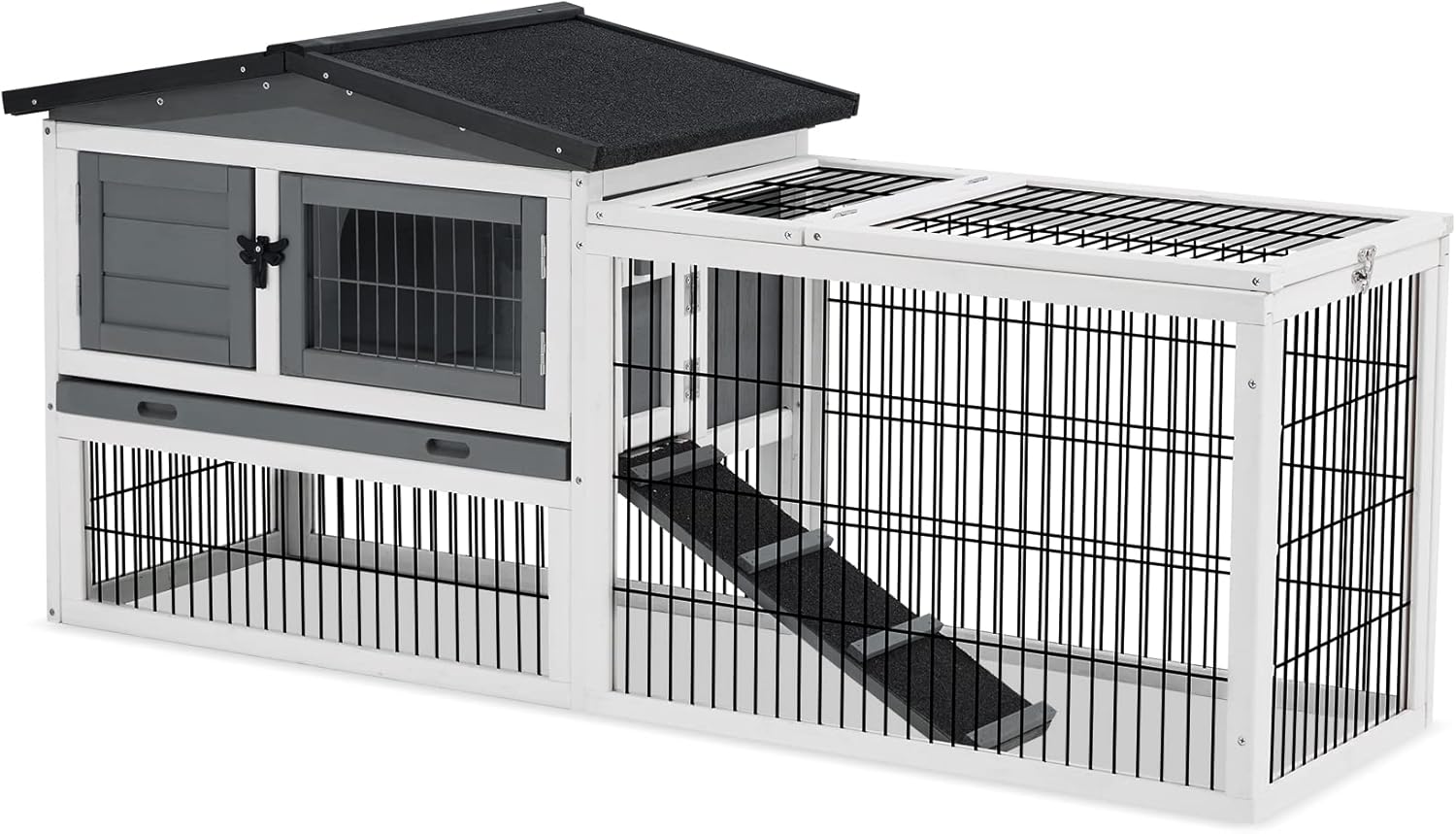 Avocahom Rabbit Hutch Outdoor, 2Story Wooden Bunny Hutch