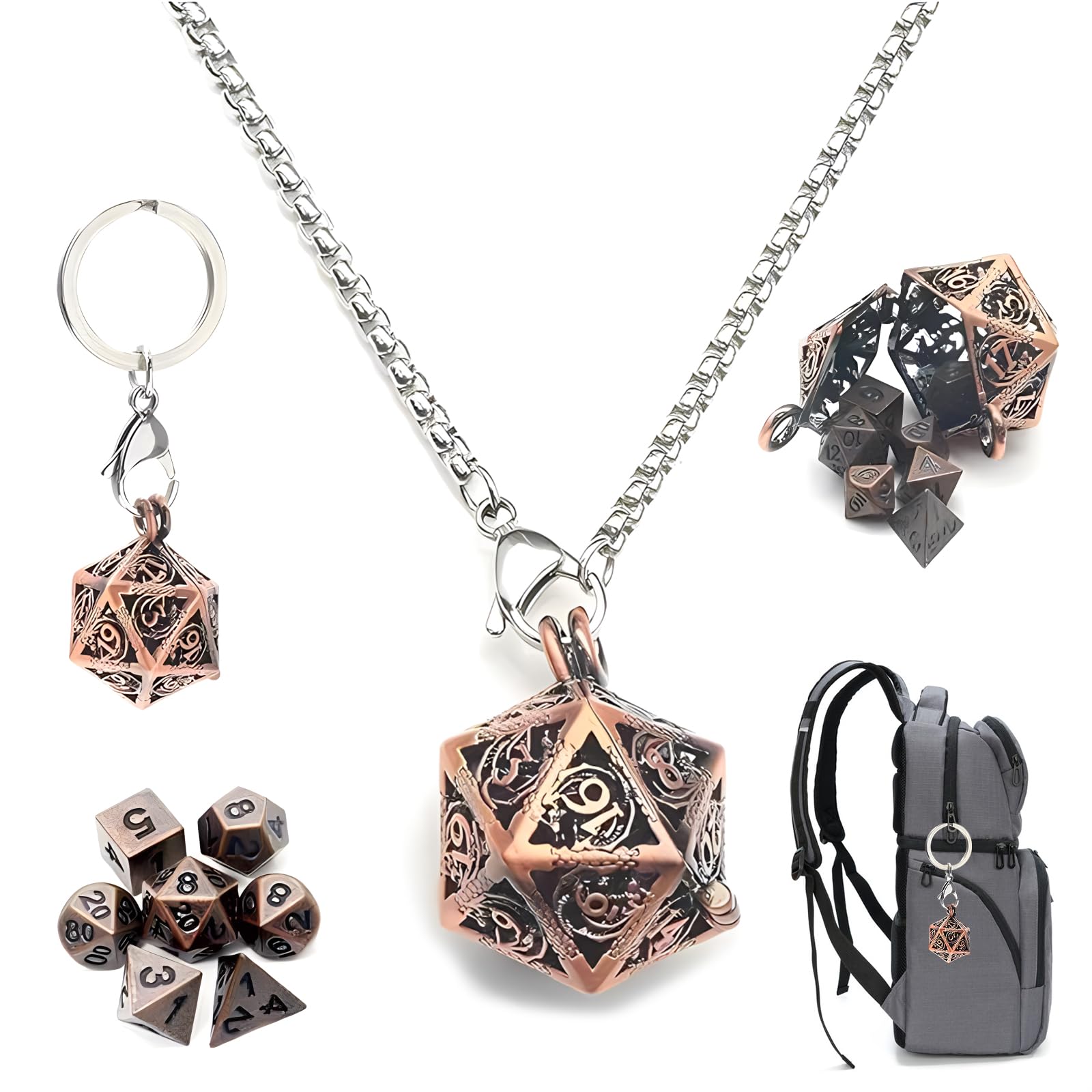 Homefantasy DND Dice Set,Dados PoliéDricos Dados De Metal Huecos Cubos Set para Dungeon Y Dragons Dados De rol para Juegos De Mes D&D De Metal para Juegos De rol
