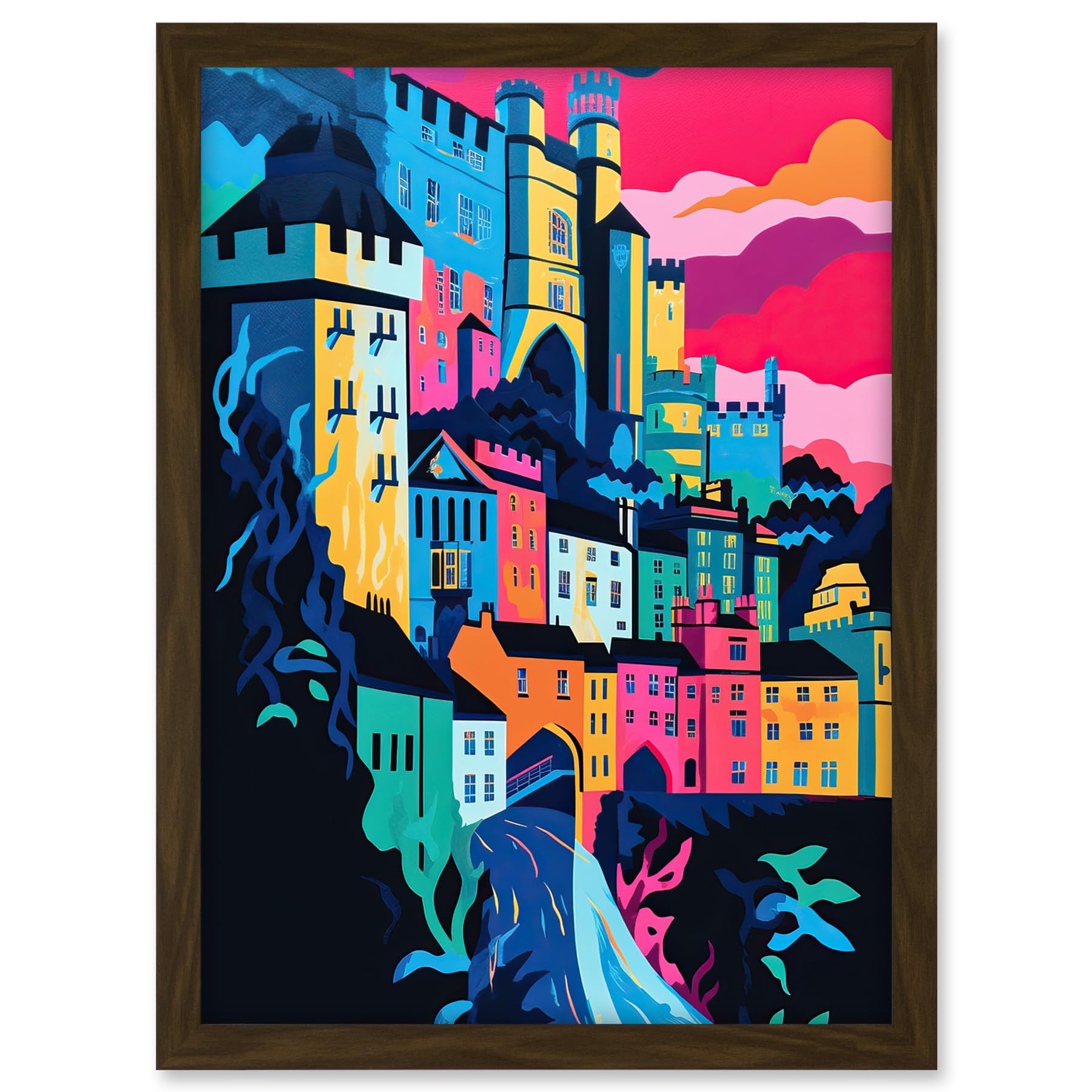 Artery8 Nottingham City Vibrant Abstract Pop Art Cityscape Artwork Framed A3 Wall Art Print