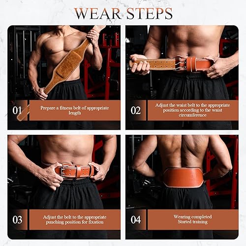 Miniatura 7 de Cinturón de cuero para levantamiento de pesas, 10 agujeros ajustables, 4 y 6 pulgadas de ancho, cinturón de alimentación de doble punta para