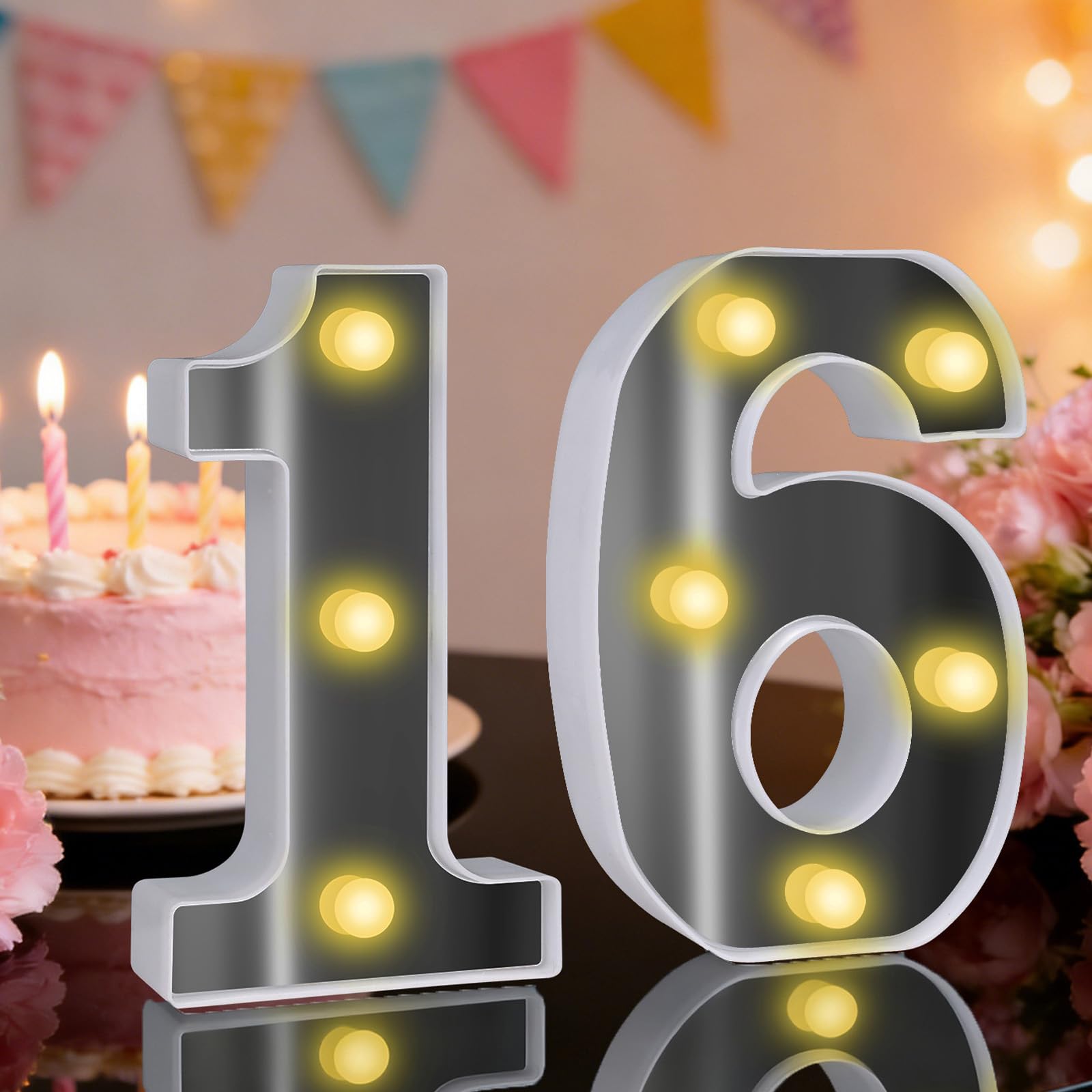 16 Light up Numbers, 6.3in LED Number Lights, 16th Birthday Decorations, Marquee Numbers Sign for Night Light Table Decorations for Birthday Party (16)