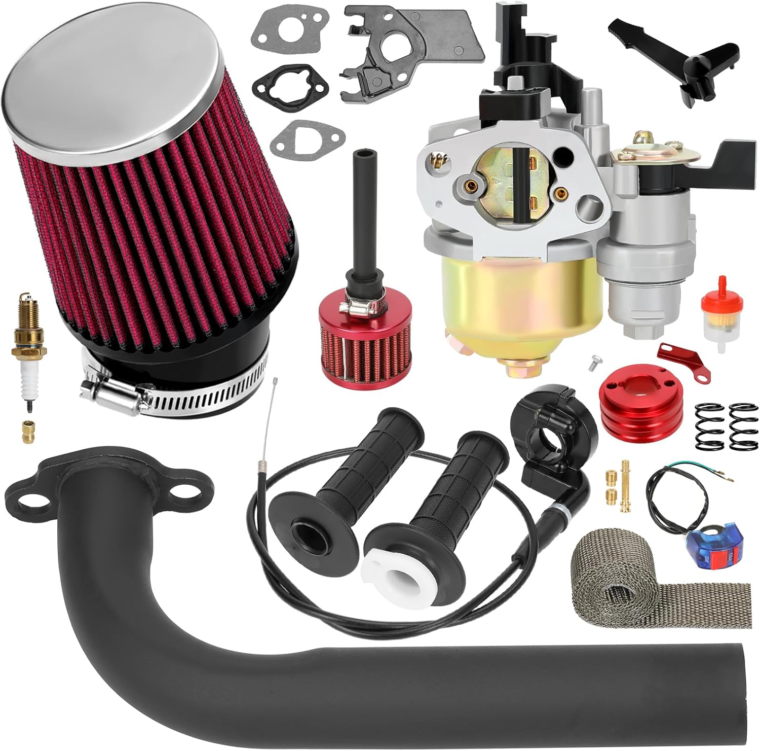 212cc Carburetor Exhaust Stage 1 Kit Replacement for Predator 212 224cc 196cc Coleman Mini Bike BT200X CT200U CT200U-EX Baja MB200 KT196 6.5HP GX200 Engine Go Kart Parts Throttle Assembly