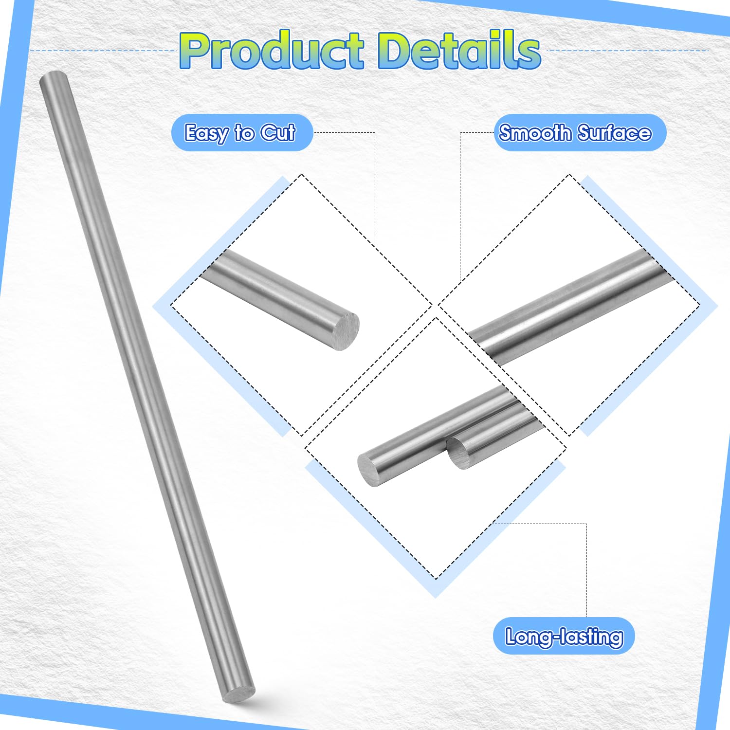 1Pcs 316 Stainless Steel Round Rod, Solid Steel Rod 15.7 Inch Length 1/2" Dia
