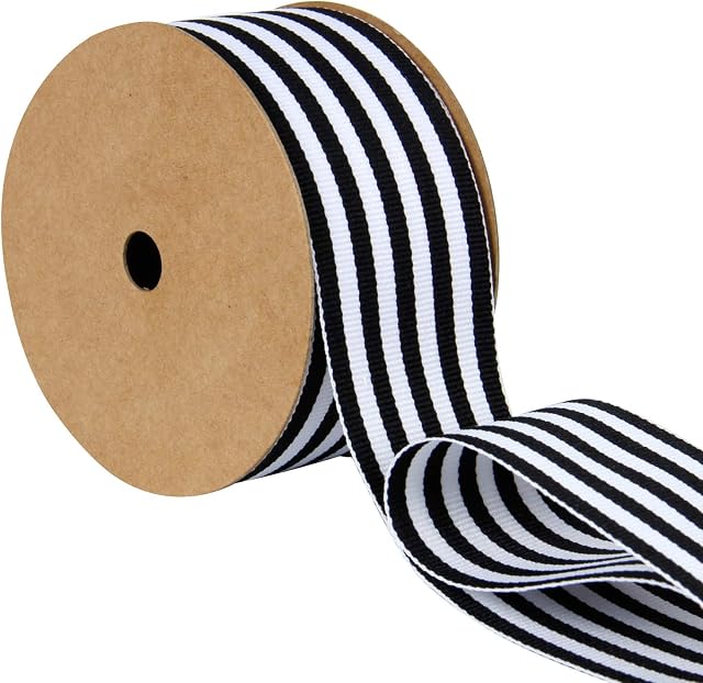 RUSPEPA Black and White Striped Grosgrain Ribbon - Gift Wrap Ribbon for Wedding Party Birthday Bridal Decoration - 38 mm x 9.14 m/Spool