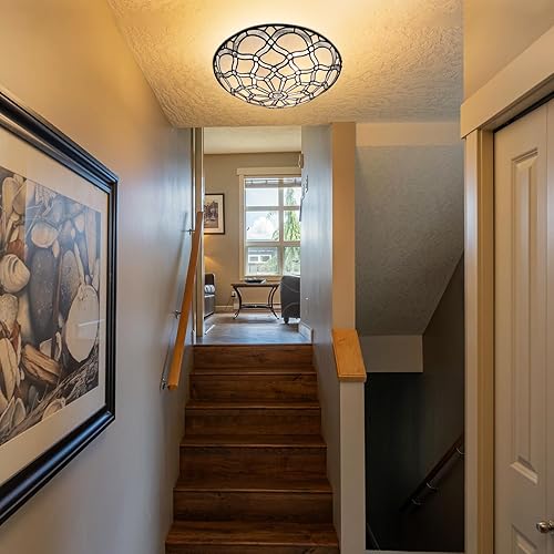 Miniatura 3 de ARTZONE Tiffany - Lámpara de techo de vitral, 3 luces de techo de 16 pulgadas Tiffany de montaje empotrado para dormitorio, comedor, sala de estar,