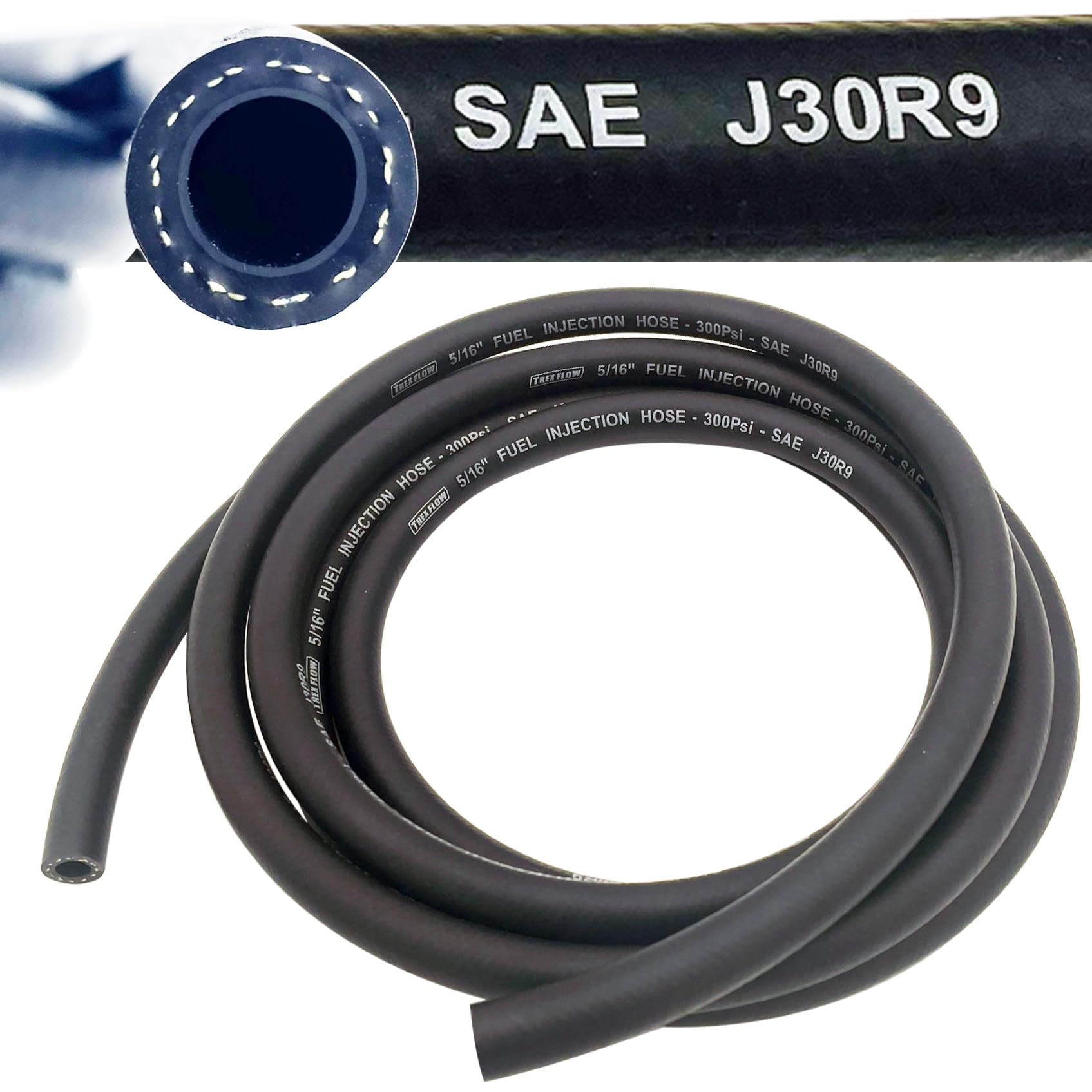 TREXFLOW TF SAE 30R9 Fuel Hose Line 5/16 10FT Length High Pressure push lock fuel hose SAEJ30R9 300 psi (10FT, 5/16" ID)