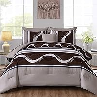 Vista 29 de Juego de ropa de cama con edredón, tamaño Queen, de 8 piezas, marrón, bohemio, diseño de rayas y retazos, de microfibra suave, para todas