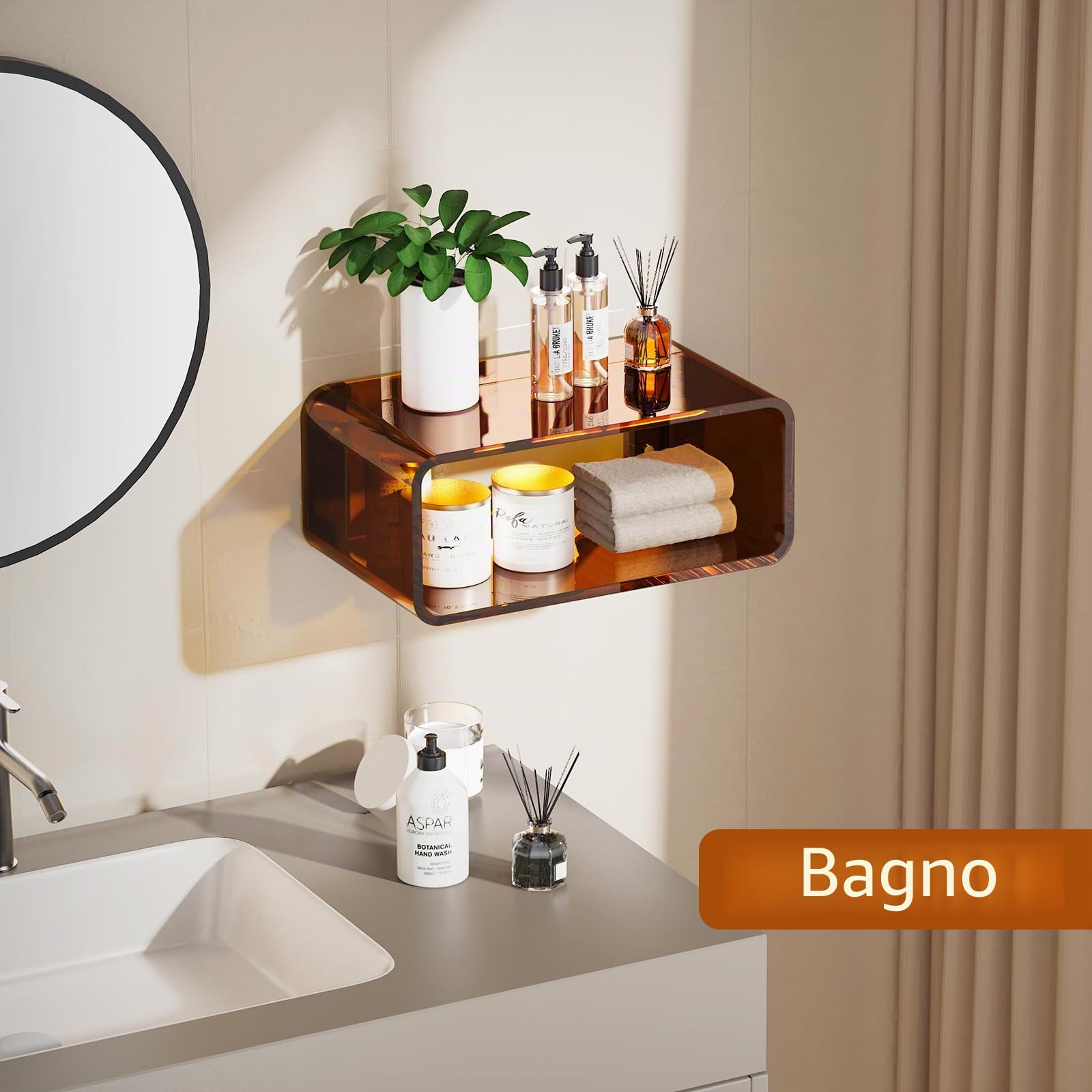Comodino Sospeso in Acrilico (marrone scuro) | Comodino Galleggiante Mensola da Parete Design Moderno, Minimalista ed elegante