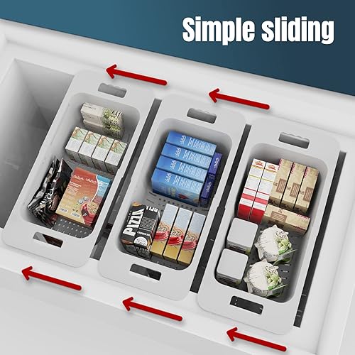 Miniatura 9 de Yatmung Contenedores organizadores de congelador profundo expandibles, cestas de congelador ajustables para congelador de pecho con asa, accesorios