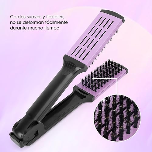 Miniatura 4 de ZJchao Peine de doble cepillo para alisar el cabello, cepillo de cerdas de doble extremo, peine alisador de abrazadera, resistente a altas