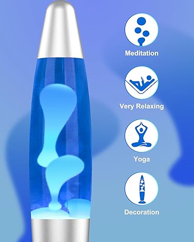 Miniatura 3 de Eadaiylon Lámpara de movimiento LED azul para adultos y niños, lámparas líquidas para aliviar el estrés con flujos de cera blanca, luz nocturna para