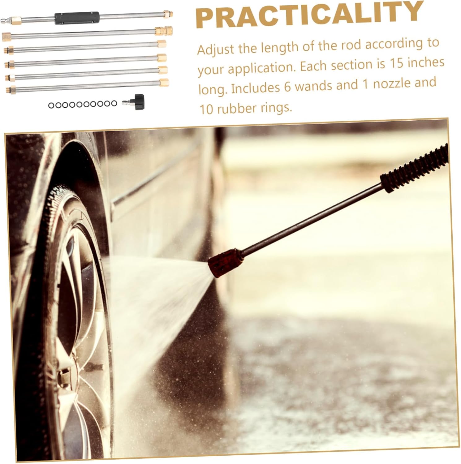 Toyvian High Pressure Washer Extension Wand Set 6 Piece Nozzle 1/4 Connector for Car Wash Gutter Cleaning and Outdoor Use