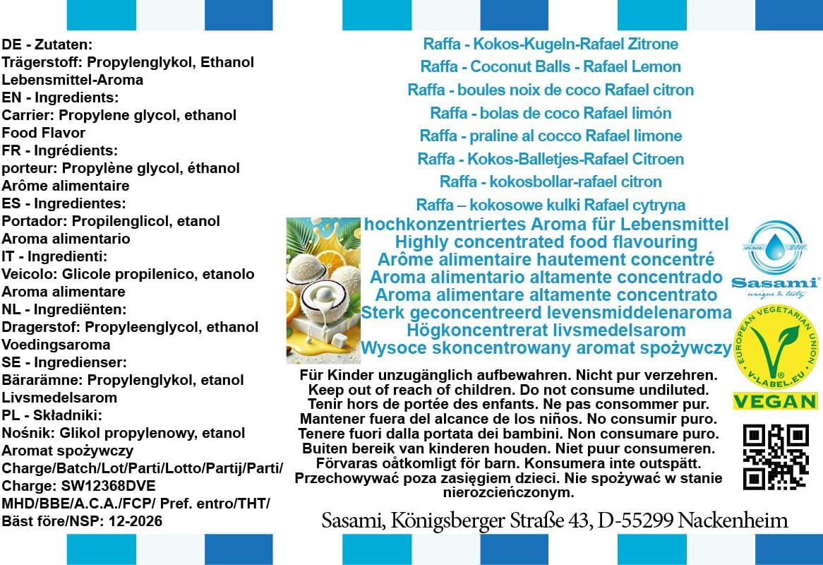 Raffa kokosowe kulki Rafael cytryna aromat koncentrat Wegański Sasami 100ml