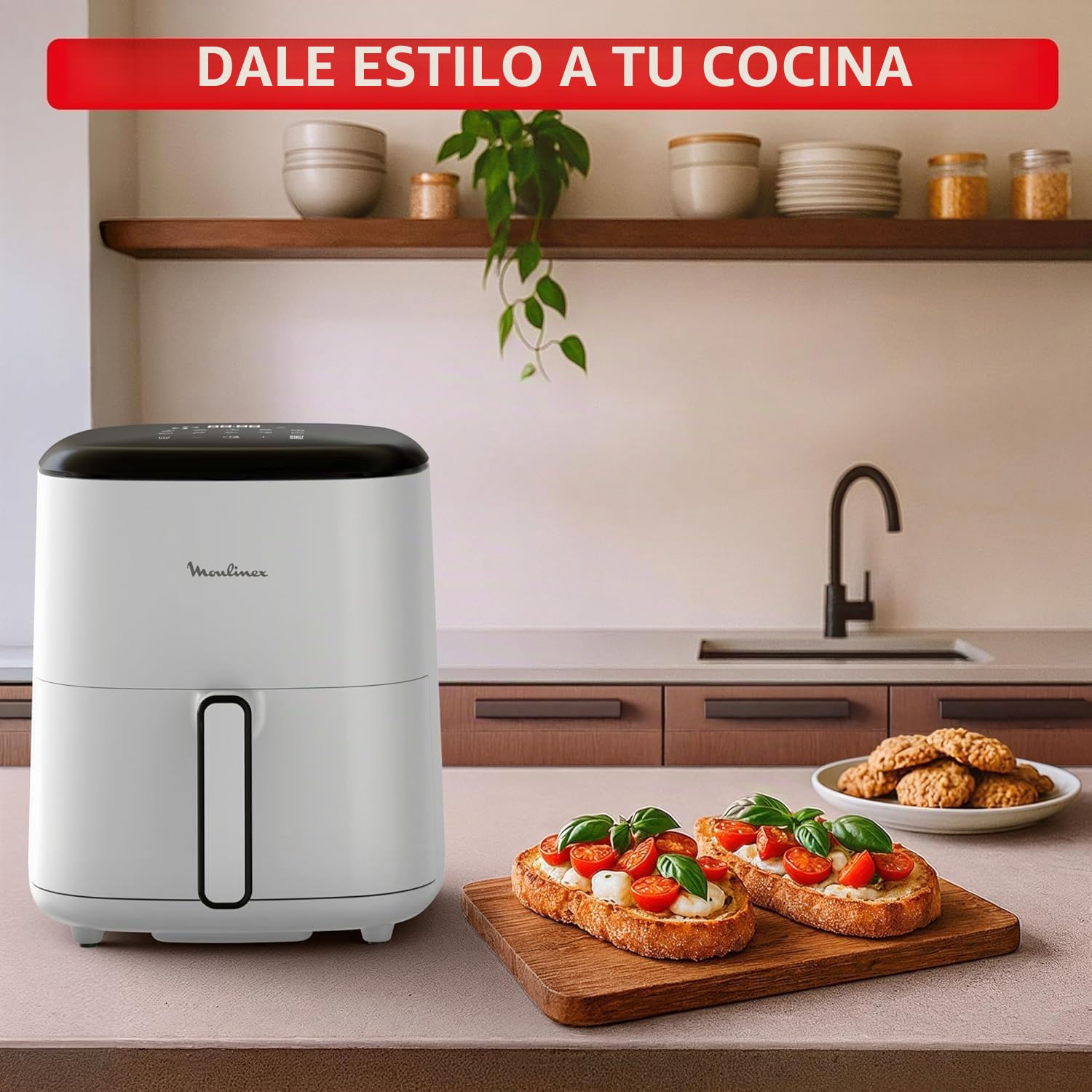 Moulinex Easy Fry POP POWDER GREY 5L, freidora de aire, hasta 6 personas, 10 programas intuitivos, pantalla táctil digital, ahorro de tiempo y energía, EZ245GF0