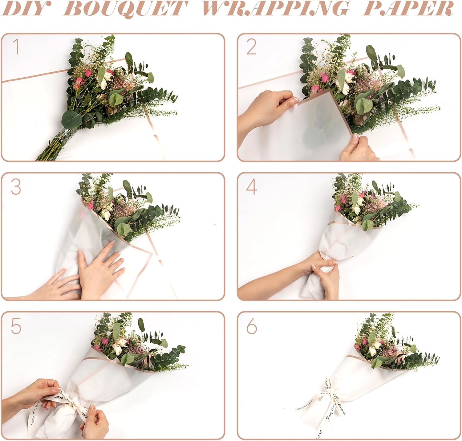 GGDECA 20 Sheet Black Flower Bouquet Wrapping Paper, Translucent image 5