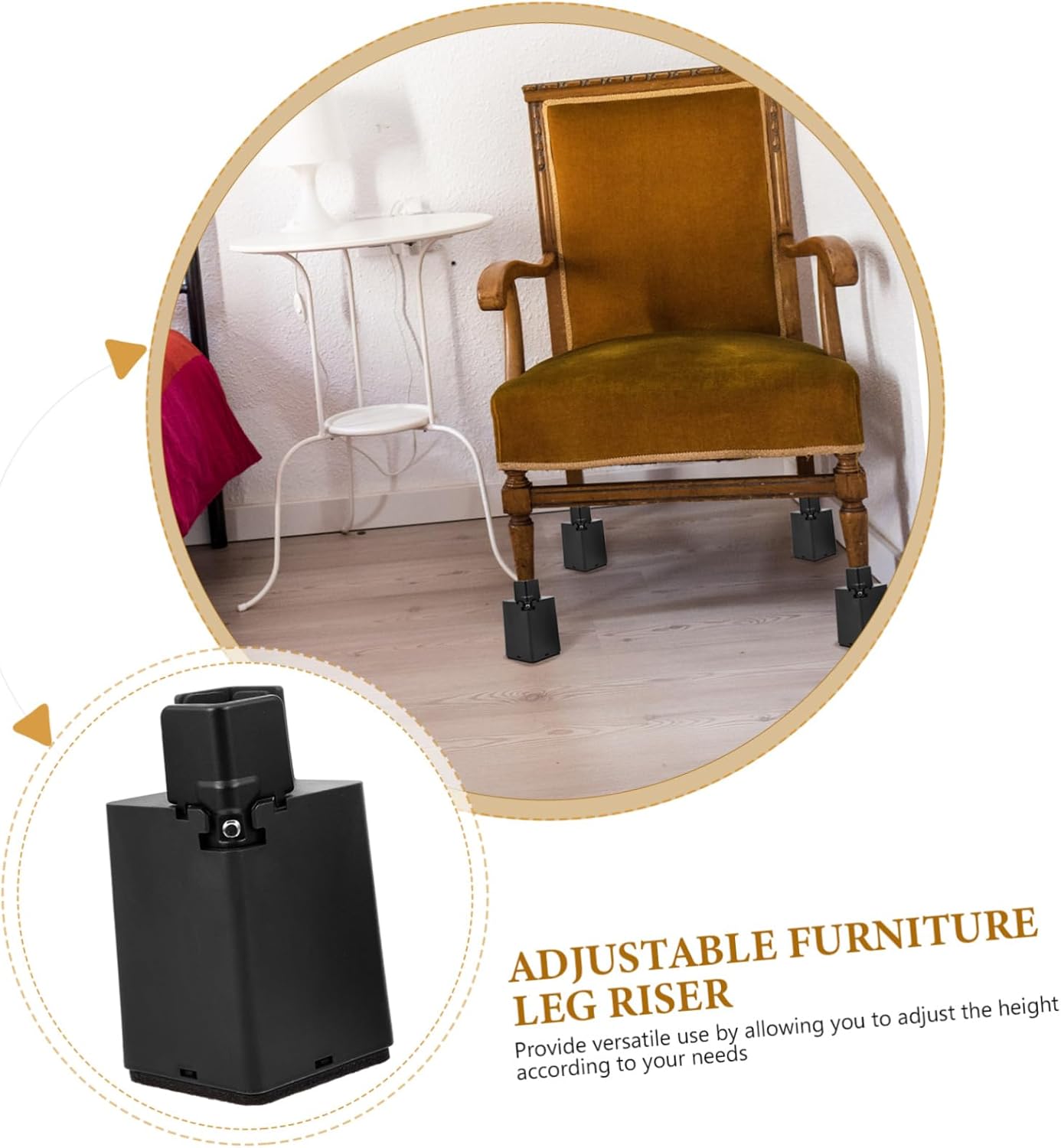 4pcs Adjustable Heavy Duty Furniture Risers for Bed Sofa Desk and Table Material Easy to Install for Raising Furniture Height and Enhancing Stability