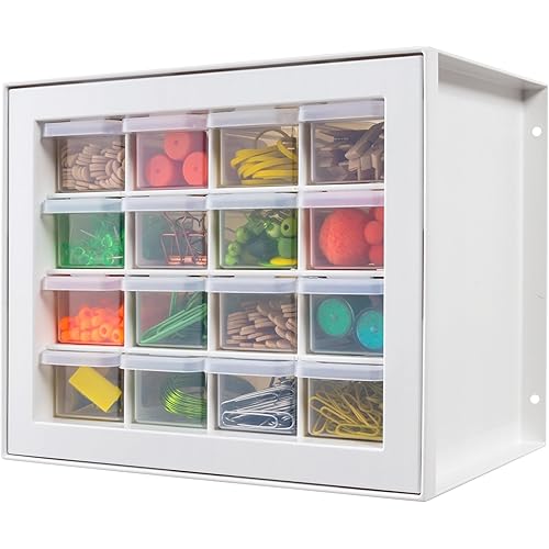 IRIS USA Small Drawer Organizer Storage, 16-Drawer Craft Cabinet for Screws Hardware Art Supplies Small Parts Nuts Bolts Nails Tool Container, Drink Packet and Water Flavor Packet Organizer, White