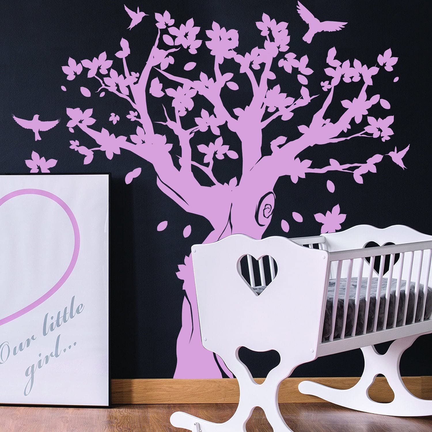 Adesivo da parete con albero – grande adesivo in vinile per cameretta dei bambini, bianco e nero, decorazione per soggiorno camera da letto
