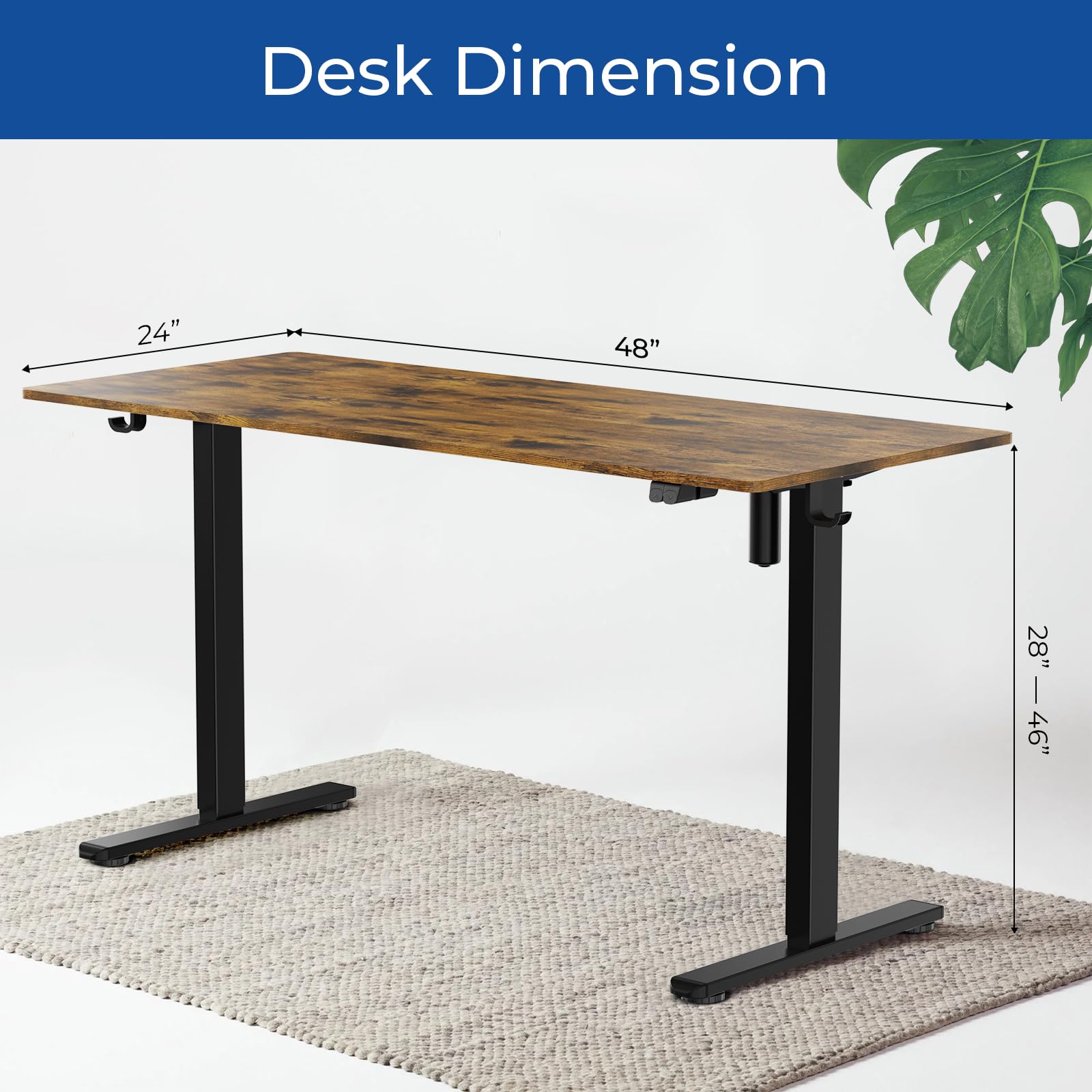 Height Adjustable 48 Electric Standing Desk - Upgraded Ultra Durable Home Office Large Rectangular Computer or Laptop Sit — view 2