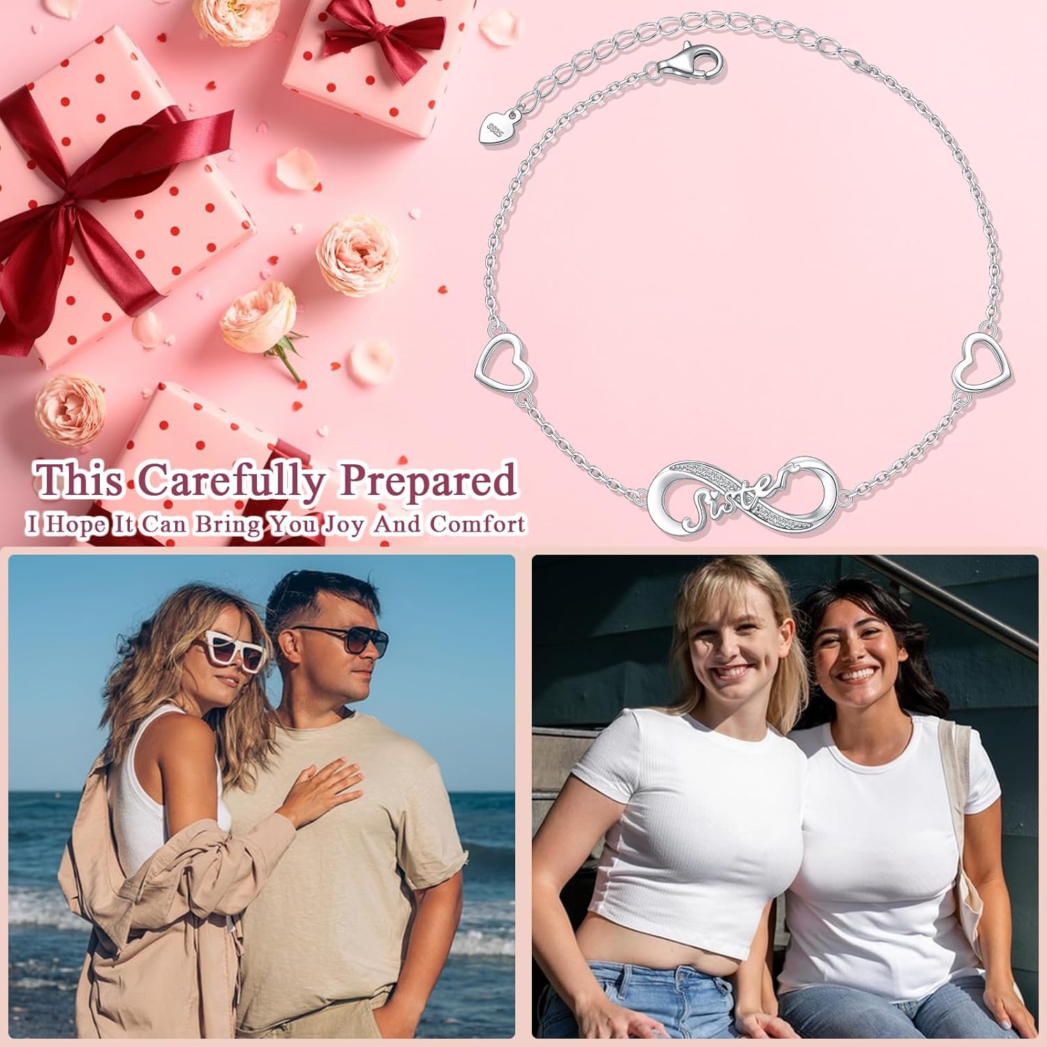 Infinity Heart Bracelet for Women, 925 Sterling Silver Bracelet Gifts for Her Infinity Love Bracelets for Valentine's Day Birthday Mothers Day Jewelry Gifts for Her Wife Mom Sister Friends Love One - Image 7