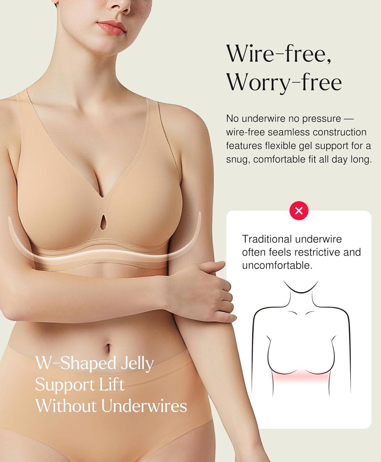 Popilush Bras for Women No Underwire Push Up Bra Seamless Wireless Bralettes with Support Comfortable Minimizer Bra - Image 2