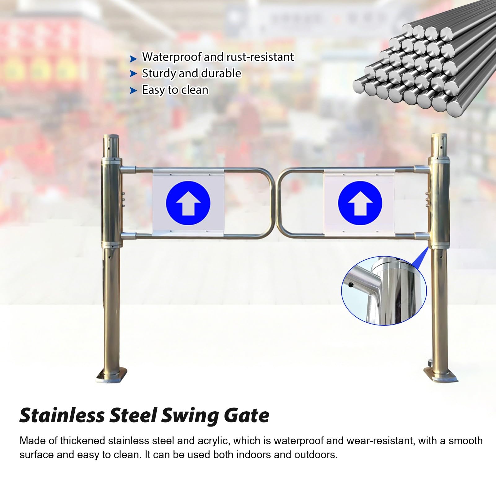 Puerta oscilante de seguridad industrial resistente con resorte, puerta manual de cierre automático unidireccional para un acceso seguro de peatones en supermercados y almacenes