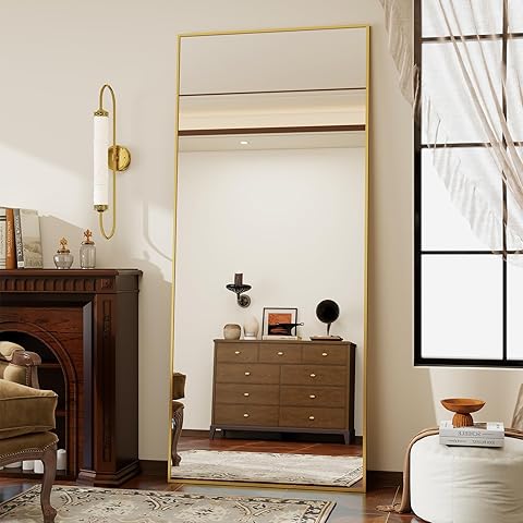 Koonmi espejo de pie de 171 x 76 cm, resistente cuerpo entero con marco de aluminio estrecho minimalista, moderno espejo de pared grande para sala de estar y dormitorio