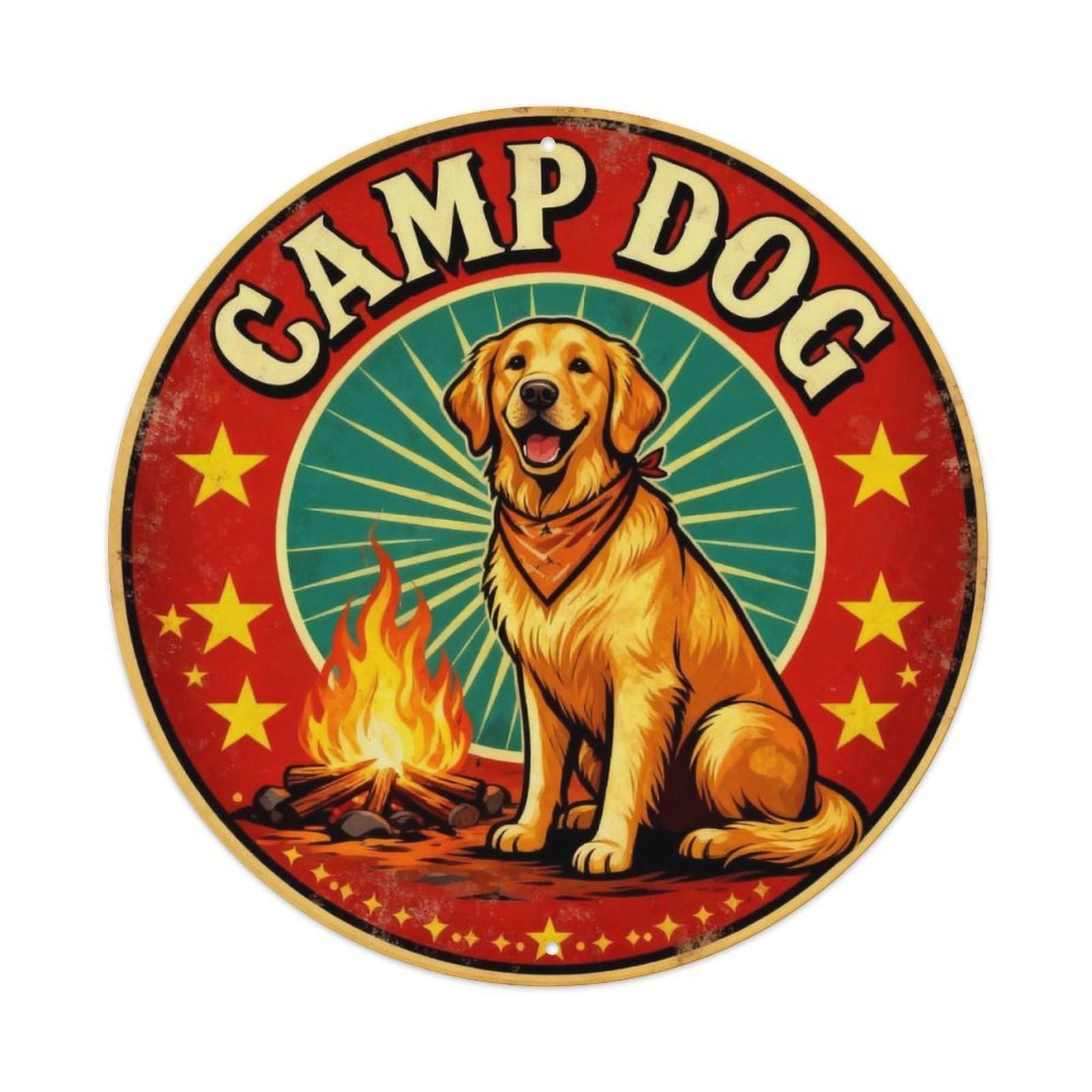 Camp Dog Camping Sign Metal Tin Sign Plaque