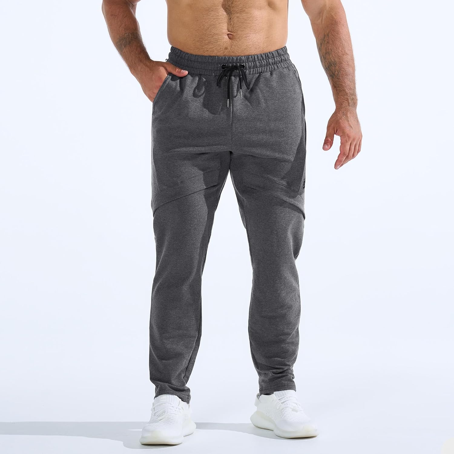 BROKIG Mens Inmesh Sweatpants Open Bottom, Cotton Athletic Workout Pants Drawstring Casual Gym Joggers with Pockets - Image 4