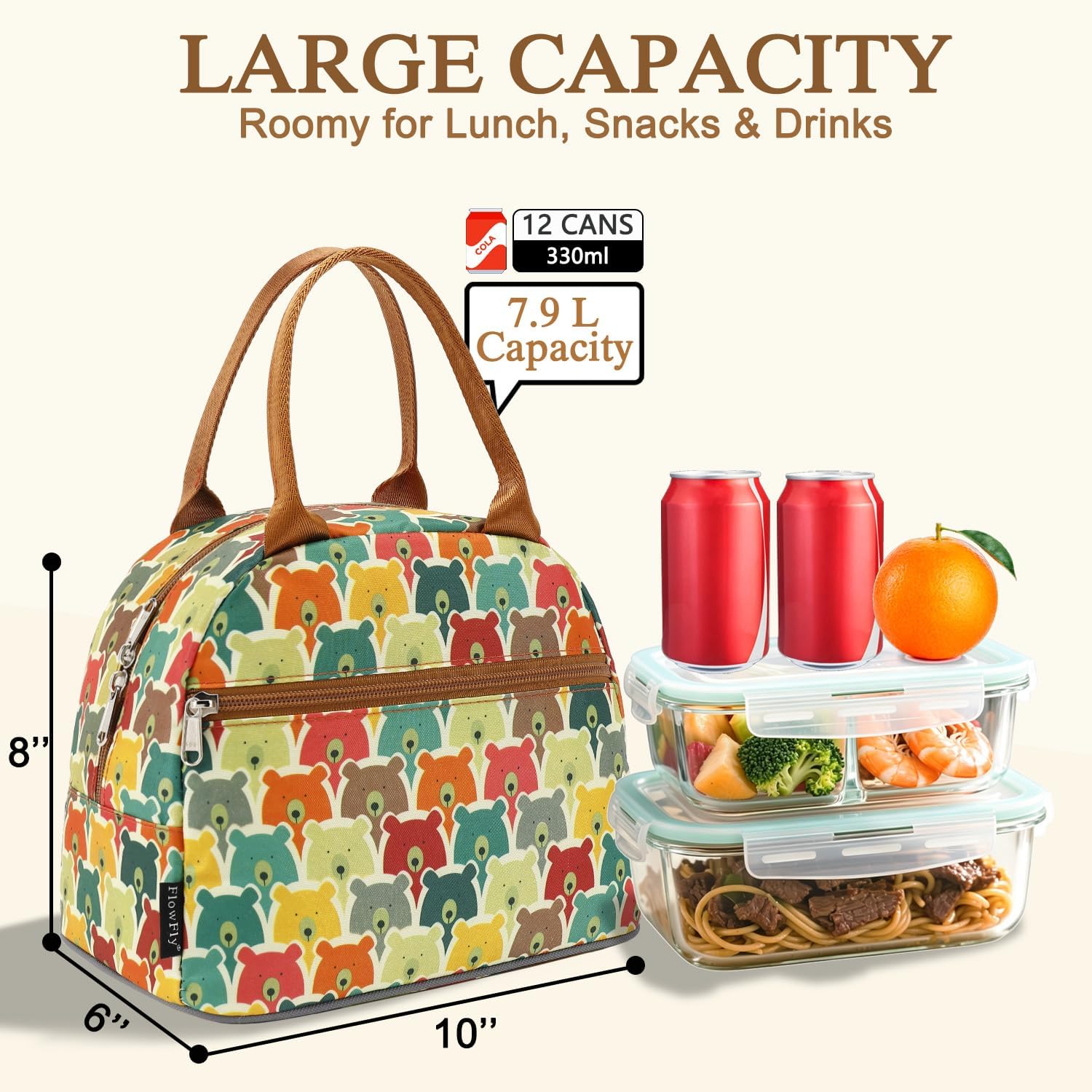 FlowFly Insulated Lunch Cooler Bag - Tote Bag Organizer for Women/Men, Bear image 3