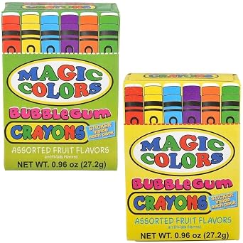 Magic Colors Assorted Fruit Flavored Bubble Gum Crayons Packs: 24-Piece Box