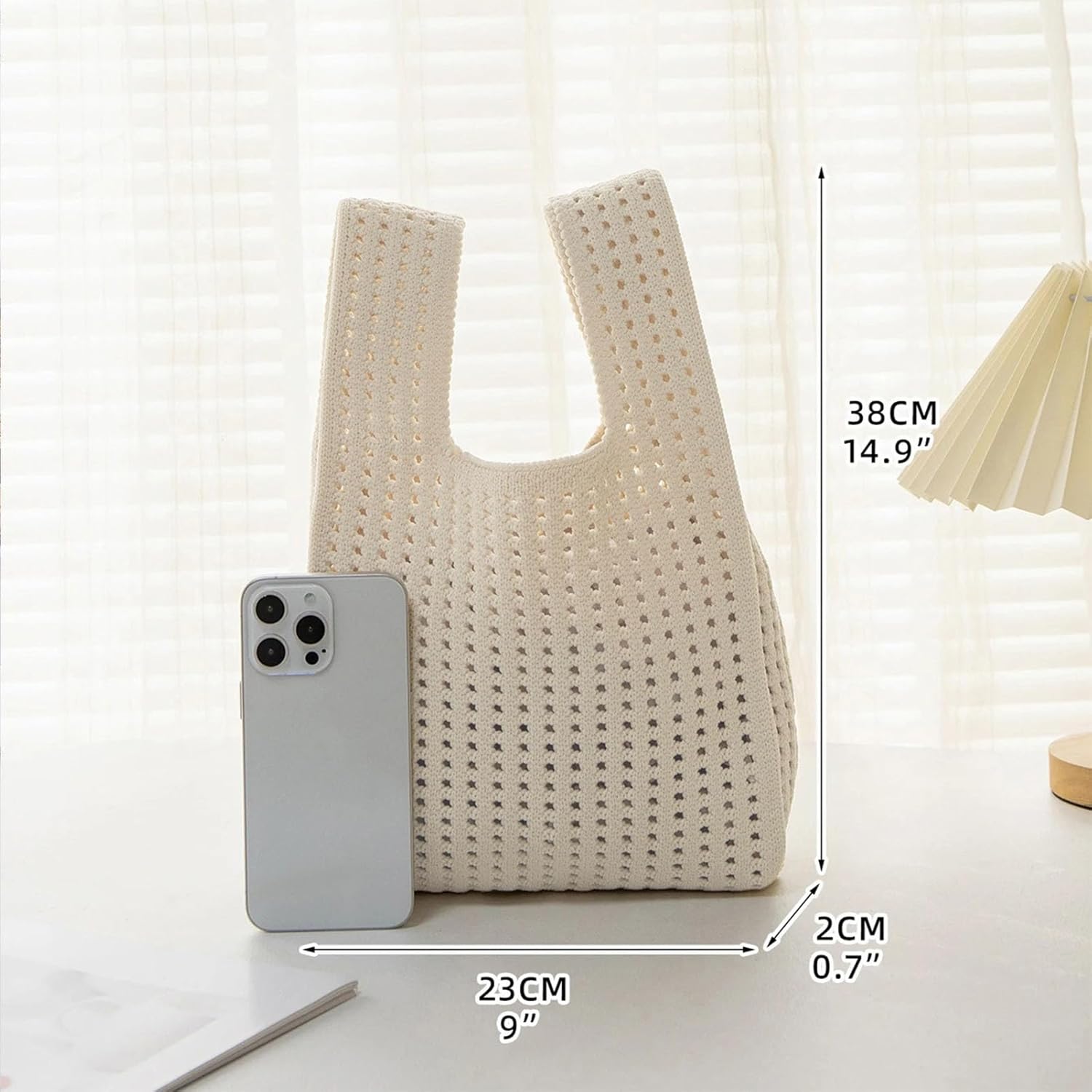 Women's Knot Wristlet Knitted Bag Hollow Out Crochet Tote Bag Small Wrist Bag Sleeve Knot Pouch - Image 4