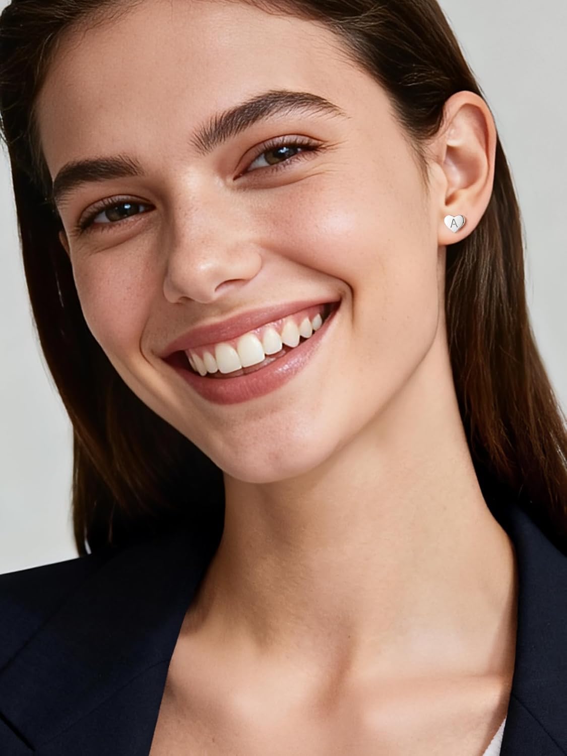 ChicSilver Hypoallergenic 925 Sterling Silver Heart Initial Stud Earrings for Women Sensitive(with Gift Box) - Image 3