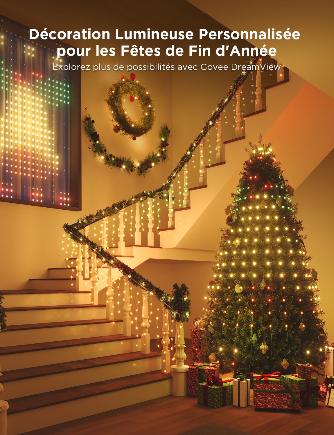 Govee Luces Arbol Navidad, RGBIC 480 LEDs Guirnalda Luces de Navidad, 2M*24 | Música Sync, Control por Voz, 60+ Modos Escena para la Decoración Navideña, Green Wire